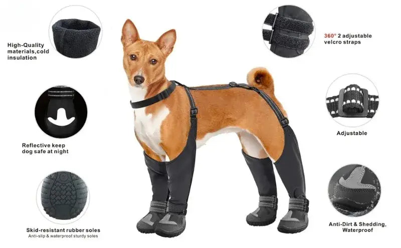 Anti-Slip Tall Dog Waterproof Boots with Suspenders for Winter Snow Rain & Hiking