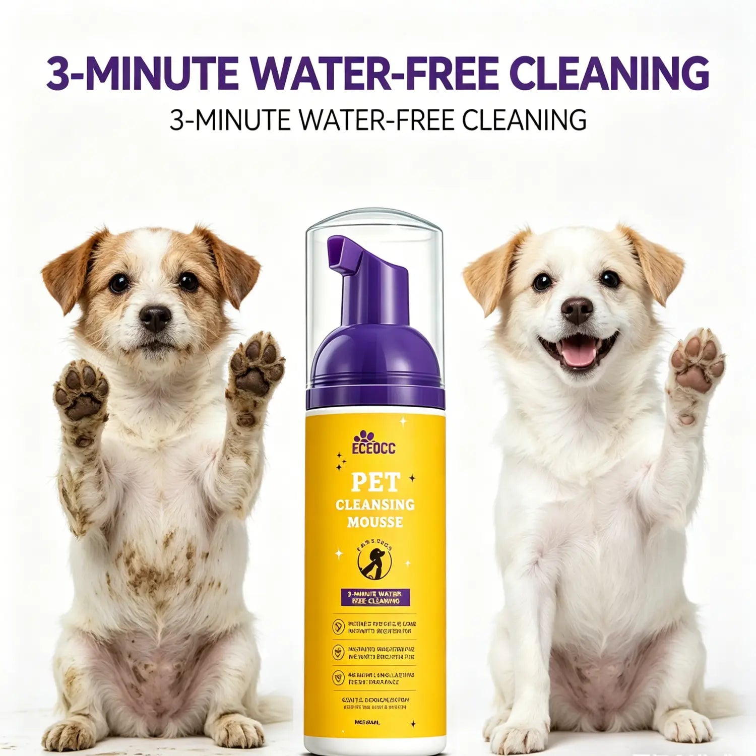 Waterless Pet Dry Shampoo Foam Mousse - No Rinse Cleansing Grooming Solution Gentle Clean Refreshing Hair Wash for Cats