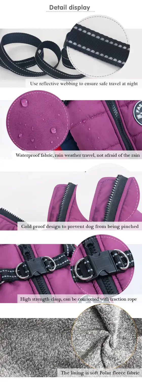 Warm Waterproof Winter Coat for Small Medium & Large Dogs