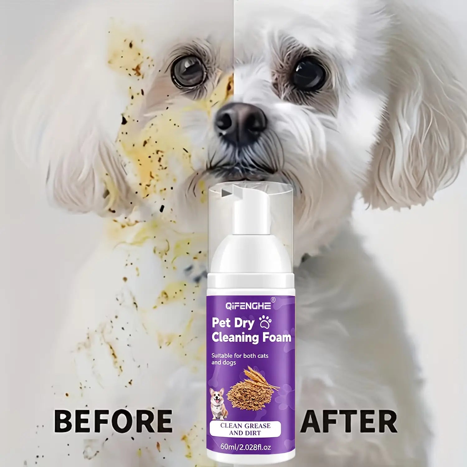 Waterless Pet Dry Shampoo Foam for Dogs & Cats - No Rinse Deodorizing Cleansing Mousse for Puppies & Kittens