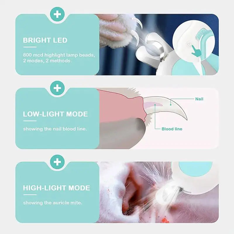 LED Light Pet Nail Clipper with Safety Lock for Dogs & Cats