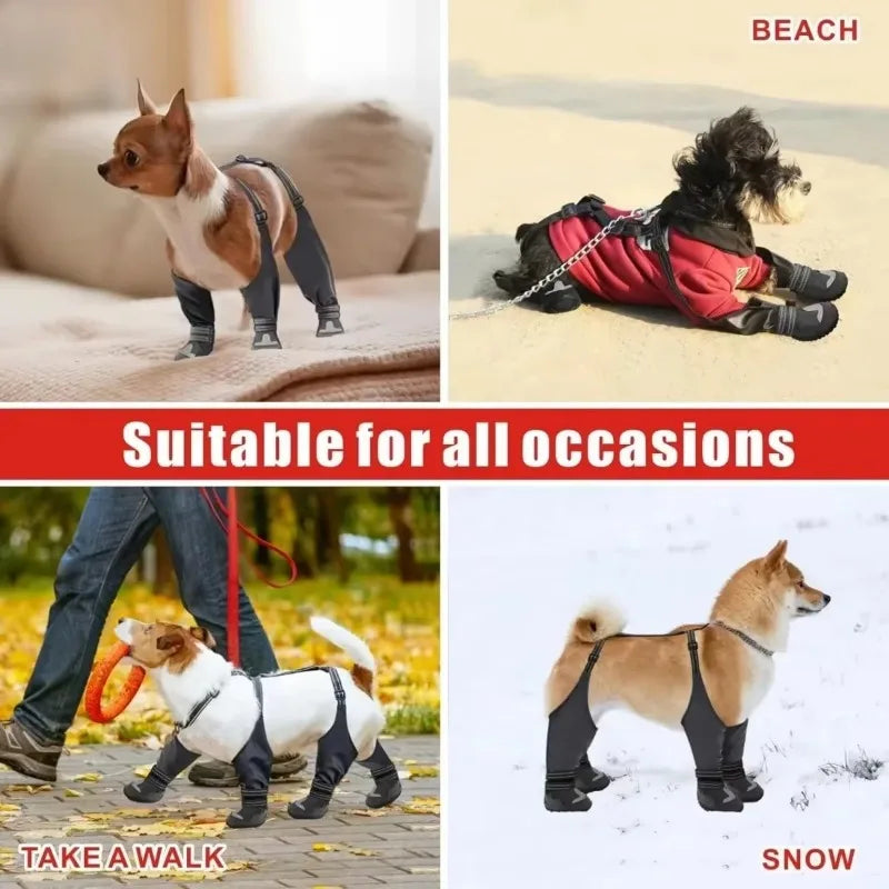 Anti-Slip Tall Dog Waterproof Boots with Suspenders for Winter Snow Rain & Hiking