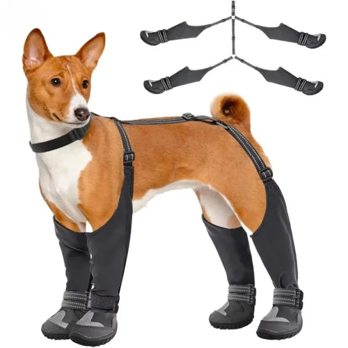 Anti-Slip Tall Dog Waterproof Boots with Suspenders for Winter Snow Rain & Hiking