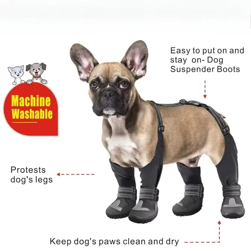 Anti-Slip Tall Dog Waterproof Boots with Suspenders for Winter Snow Rain & Hiking