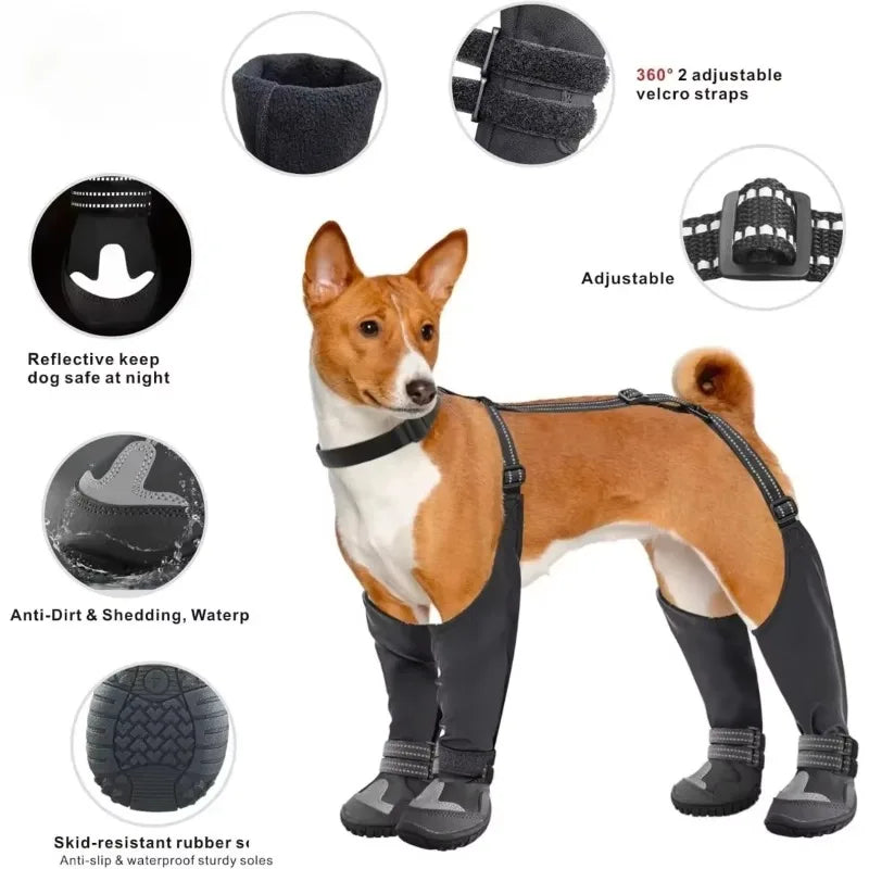 Anti-Slip Tall Dog Waterproof Boots with Suspenders for Winter Snow Rain & Hiking