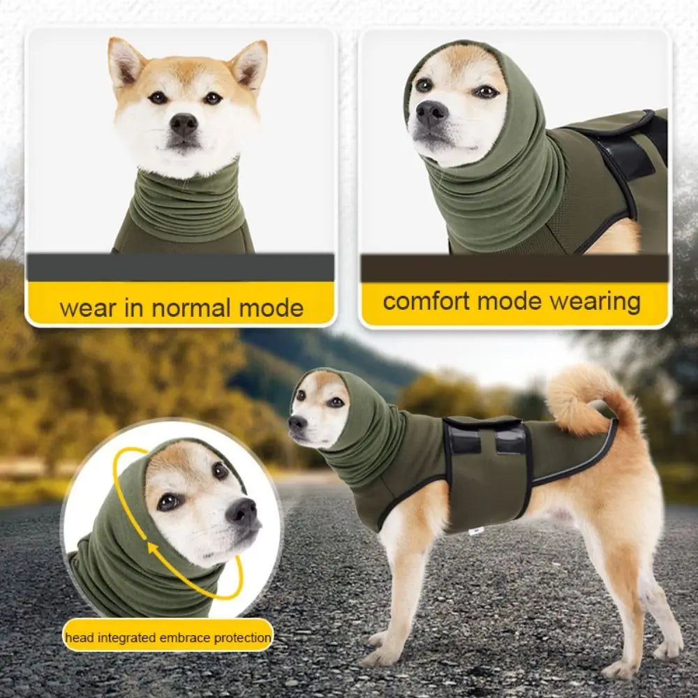 Dog Calming Wrap Elastic Dog Anxiety Vest Reflective Warm Dogs Calming Jacket Windproof with Hoodie Dog Rainy Vest