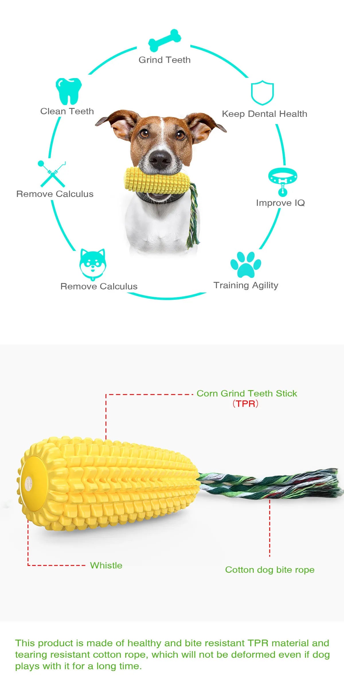 Dog Chew Toys for Aggressive Chewers Tough Durable Squeaky Interactive Dog Toys Puppy Teeth Chew Corn Stick Toy