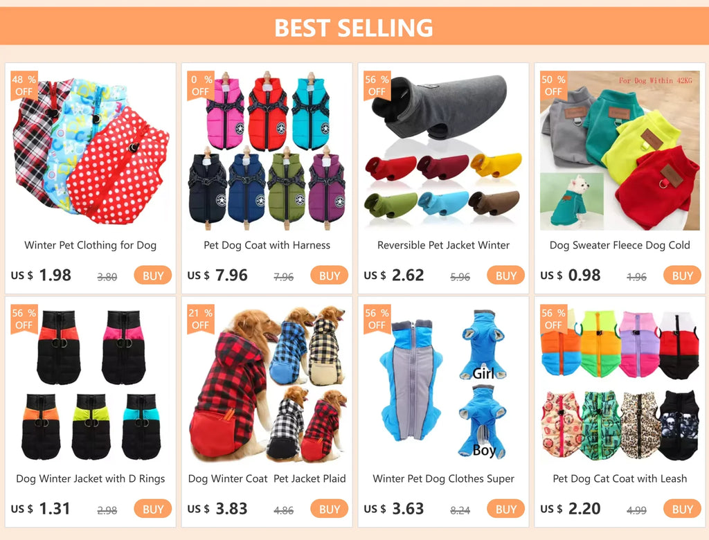 Fleece Pet Winter Jacket Vest for Small Medium & Large Dogs