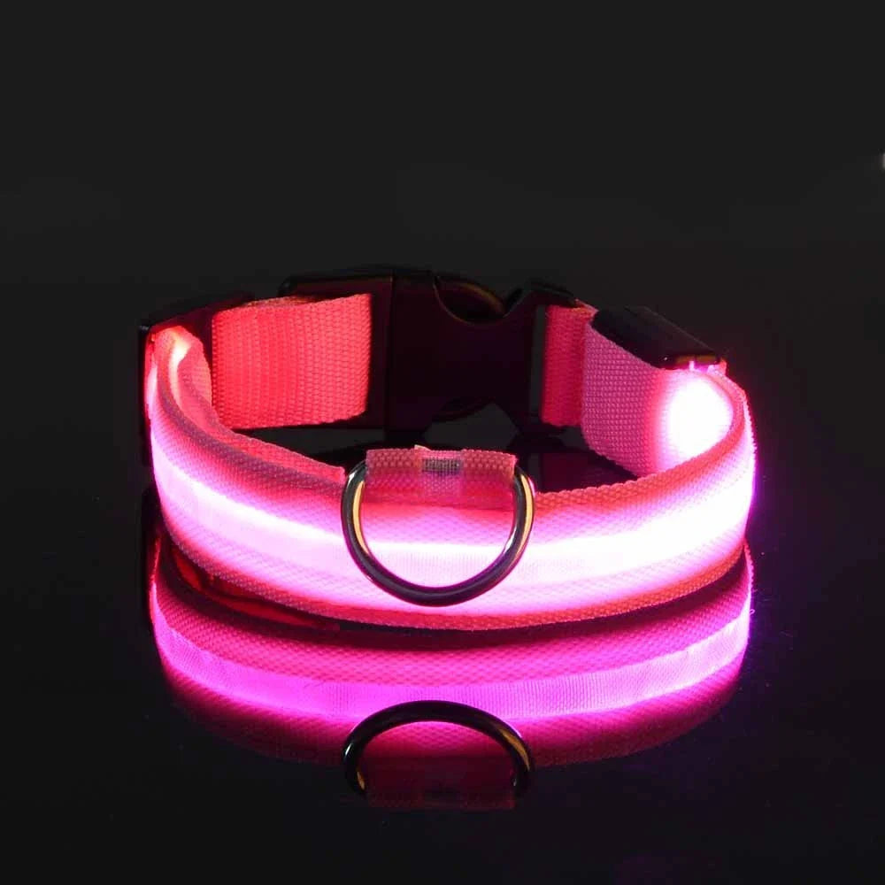 LED Glow Dog Leash with Luminous Collar – Night Safety Flashing Nylon Lead for Dogs - Pink / XS（old）