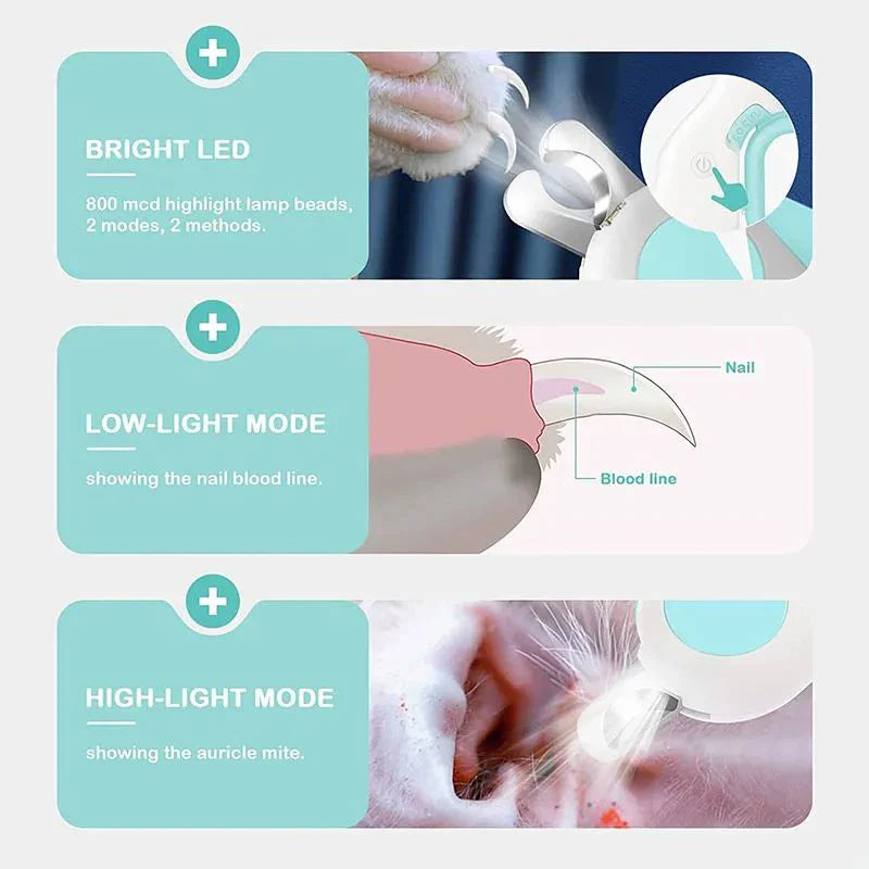 LED Light Pet Nail Clipper with Safety Lock for Dogs & Cats
