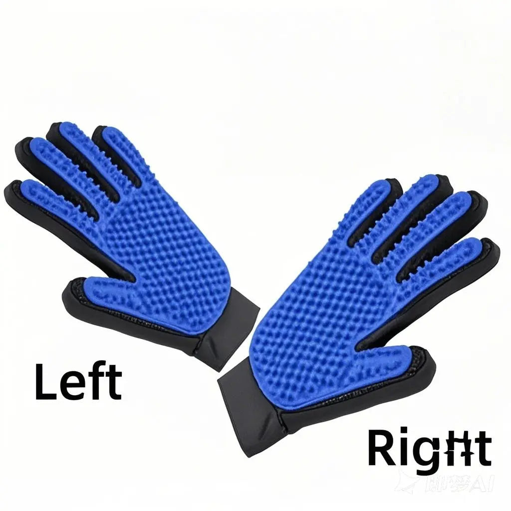 Silicone Deshedding & Massage Brush Mitt | Hair Remover Tool - blue left right