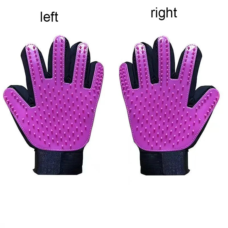 Silicone Deshedding & Massage Brush Mitt | Hair Remover Tool - purple left right