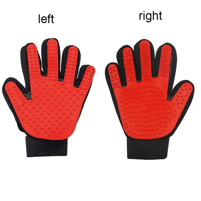 Silicone Deshedding & Massage Brush Mitt | Hair Remover Tool - red left right
