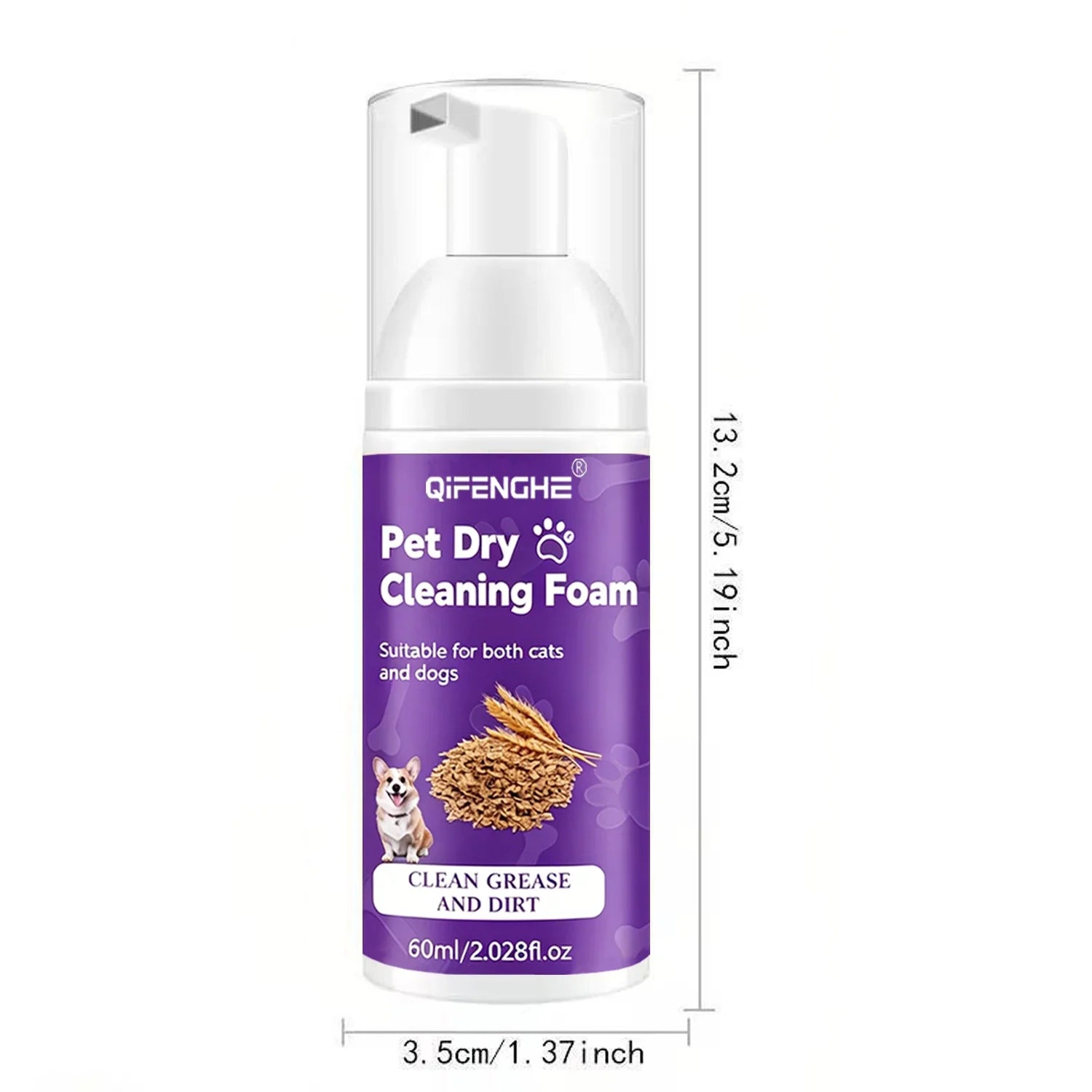Waterless Pet Dry Shampoo Foam for Dogs & Cats - No Rinse Deodorizing Cleansing Mousse for Puppies & Kittens - 65ml