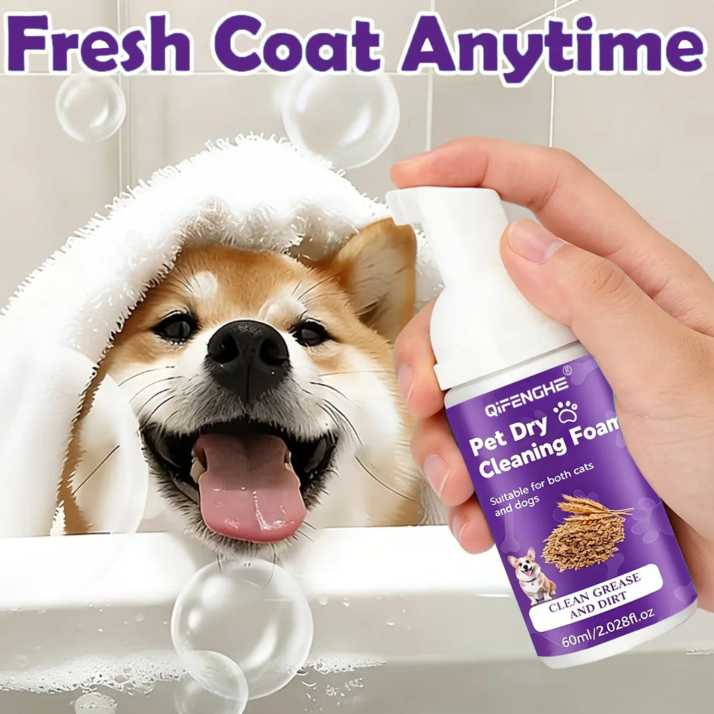 Waterless Pet Dry Shampoo Foam for Dogs & Cats - No Rinse Deodorizing Cleansing Mousse for Puppies & Kittens - 65ml