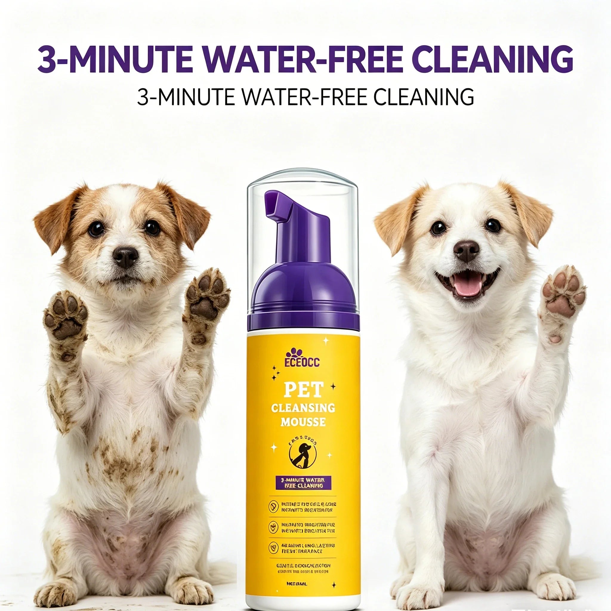 Waterless Pet Dry Shampoo Foam Mousse - No Rinse Cleansing Grooming Solution Gentle Clean Refreshing Hair Wash for Cats